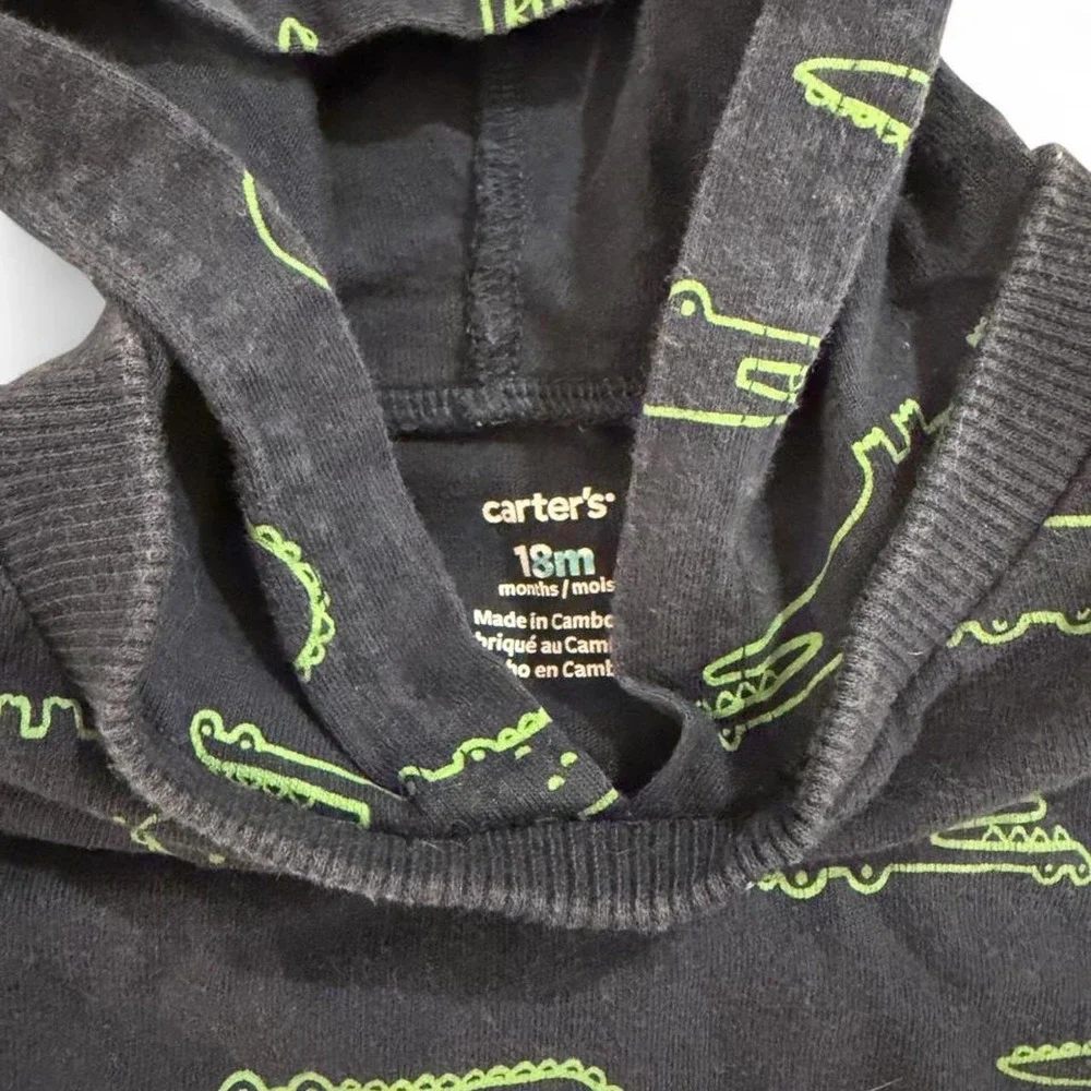 Carters Baby Boys 18M Alligator Hooded Romper Navy Green 3D Spikes Short Sleeve
